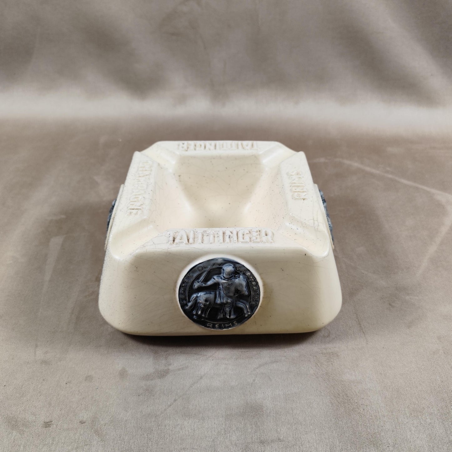 RARE Cendrier Champagne Taittinger en céramique blanche et noir Made in France Vintage 1970