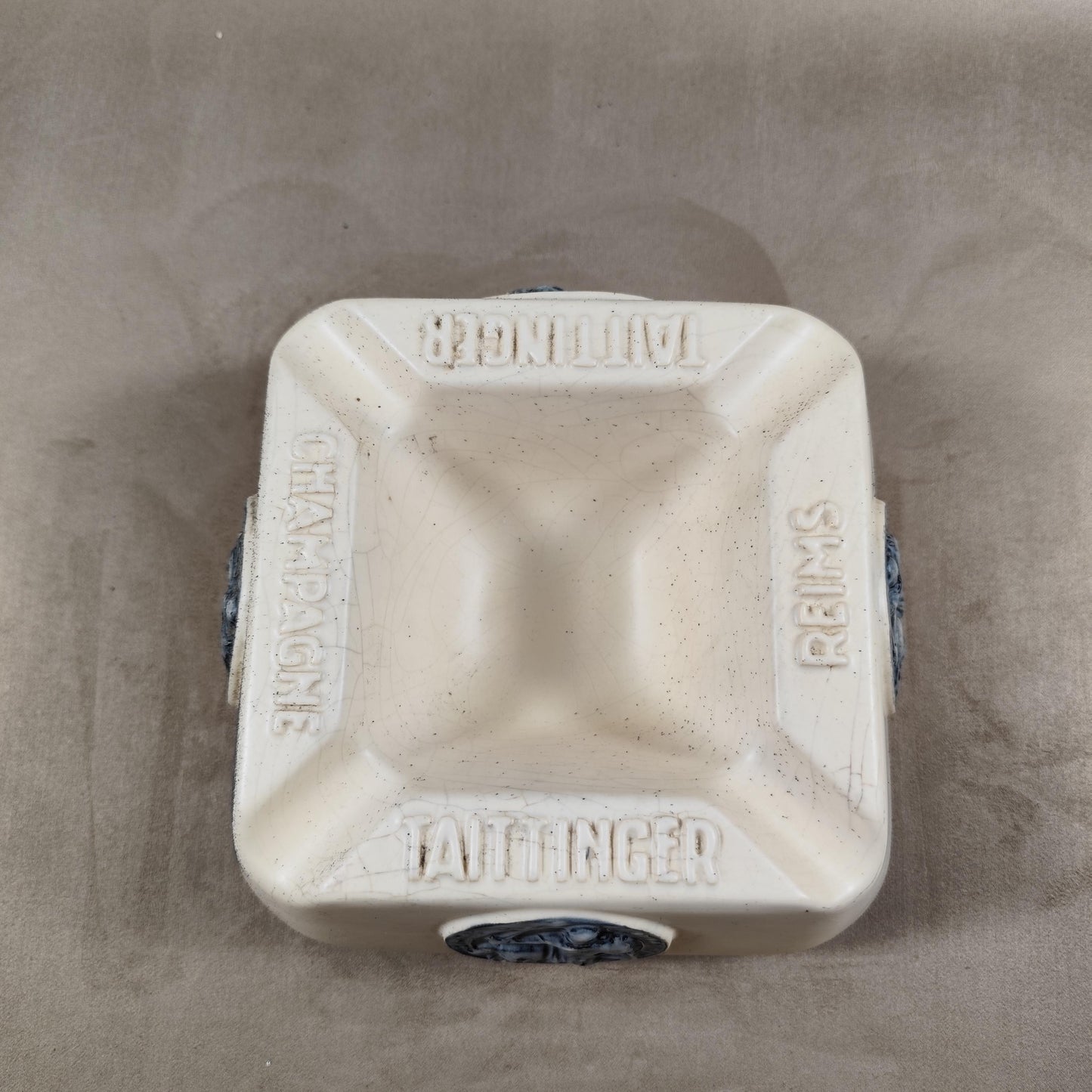 RARE Cendrier Champagne Taittinger en céramique blanche et noir Made in France Vintage 1970