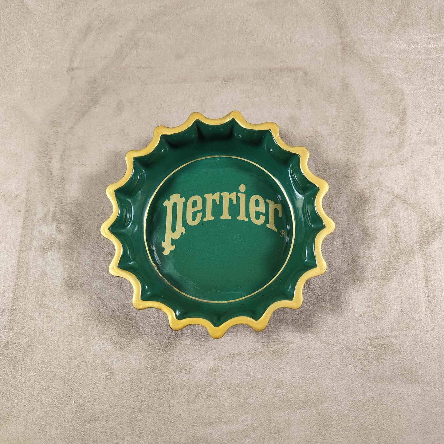 RARE Cendrier Perrier en céramique verte Made in France Vintage 1960