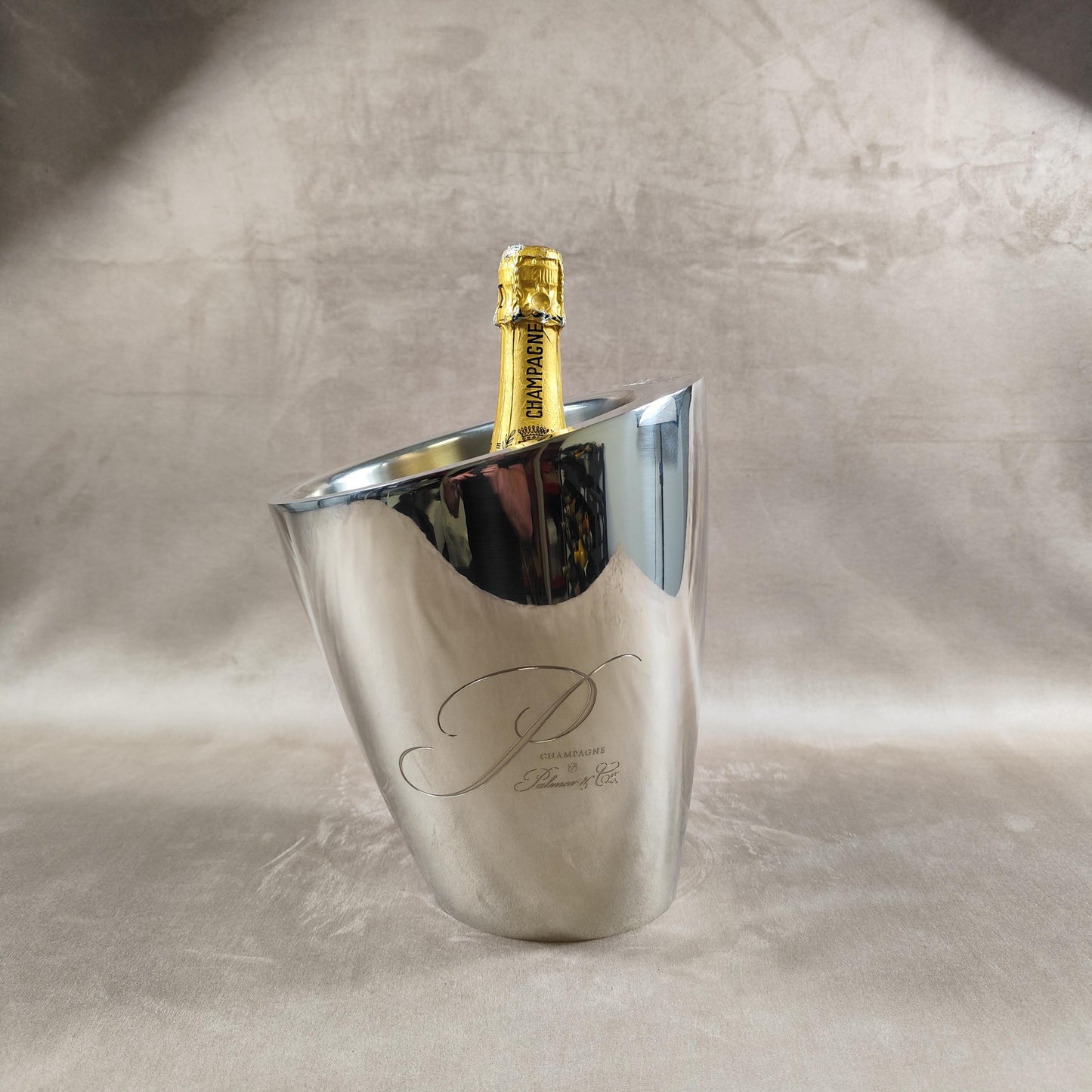 RARE Seau à champagne Palmer & Co en étain de l'Orfèvrerie d'Anjou par Eric Berthes Made in France Vintage 2000