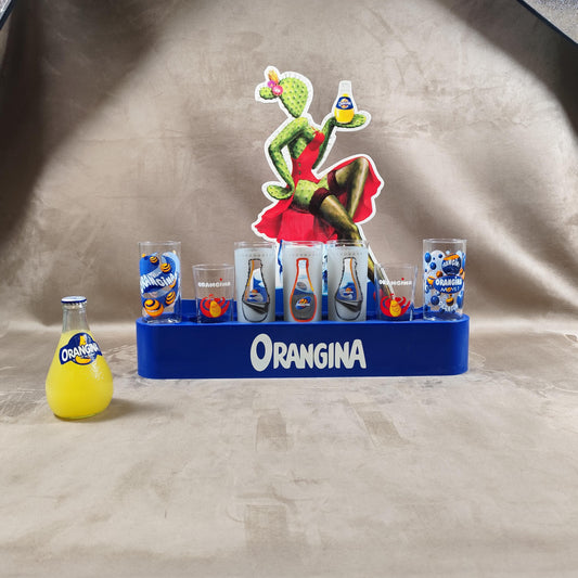 Présentoir publicitaire de 6 verres à Orangina Made in France Vintage 2000