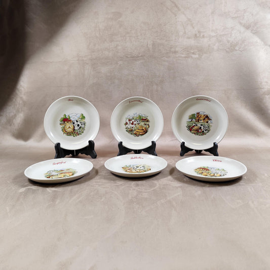 RARE Lot de 6 assiettes sur le thème des fromages de France par Renault Made in France 1970