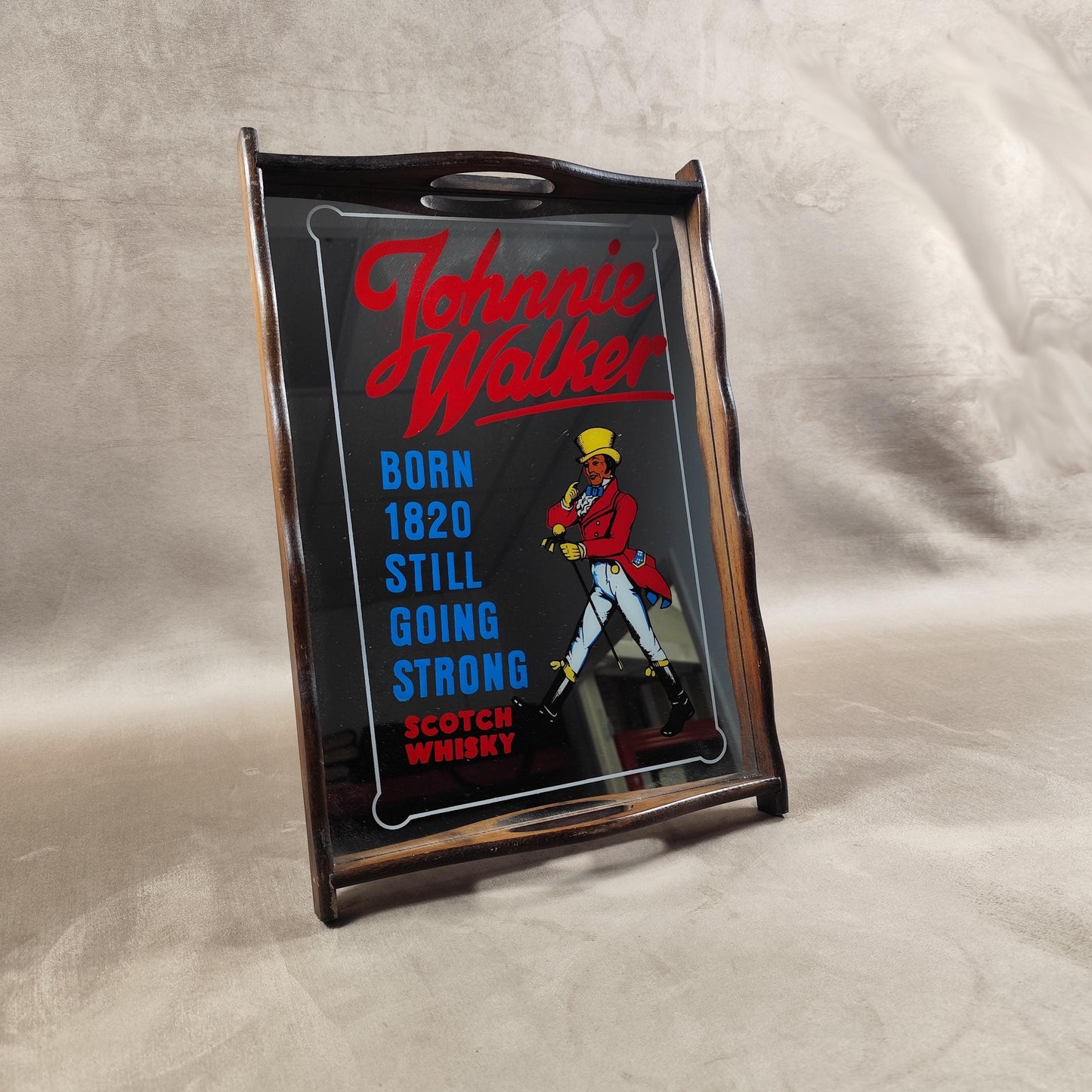 Plateau de Service Miroir Whisky Johnnie Walker Made in France Vintage 1970