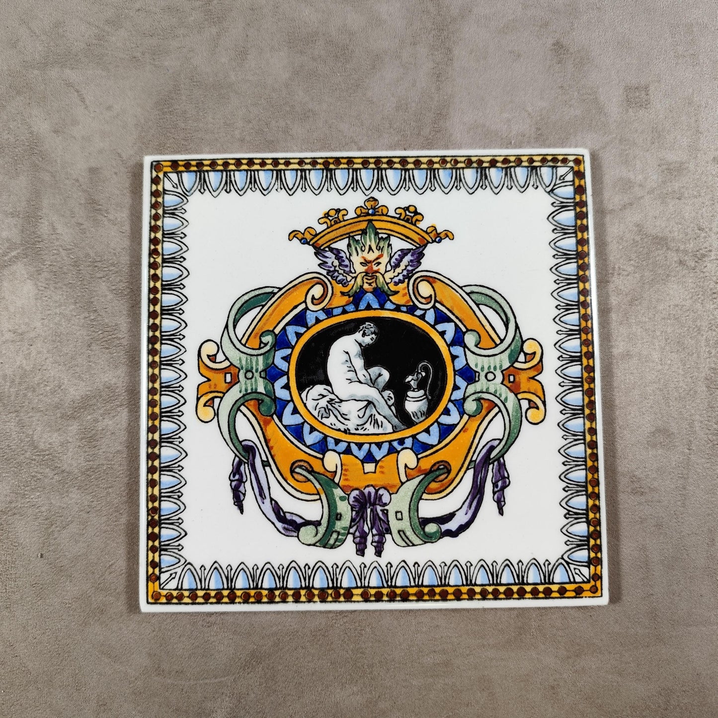 RARE Carreau de carrelage Gien modèle Renaissance blanc faience Modèle Original Made in France 1900