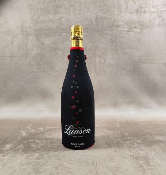 Etui à bouteille Champagne Lanson Black Label en tissu isotherme noir Made in France Vintage 2000