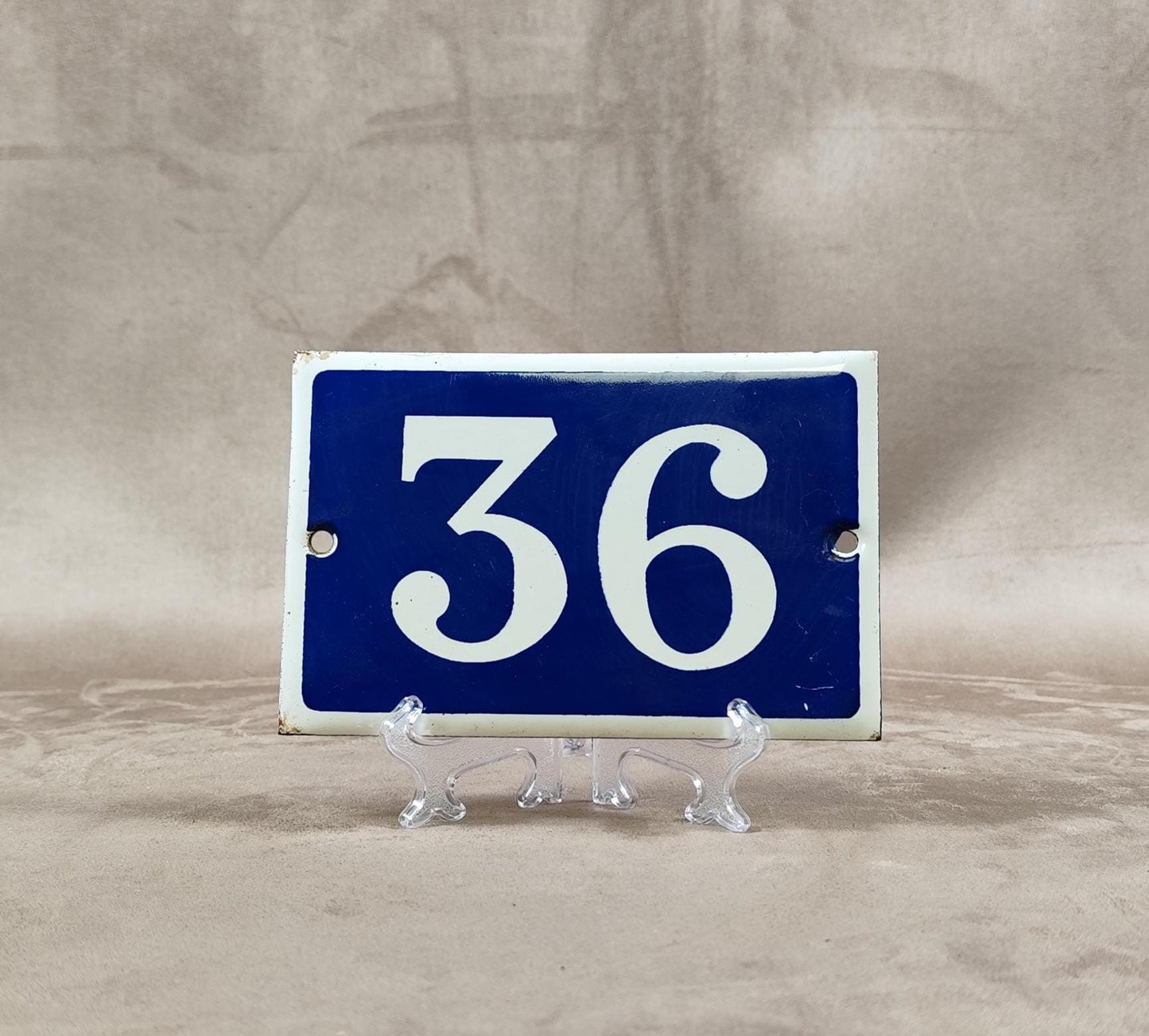RARE Plaque de rue de ville Française Numéro 36 en tôle émaillée bleue Made in France Vintage 1950
