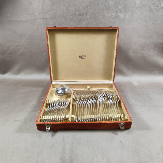 Ménagère 12 personnes 37 pièces SFAM Gabriel Gay Métal argenté Poinçon d'Orfèvre en écrin Vintage 1900