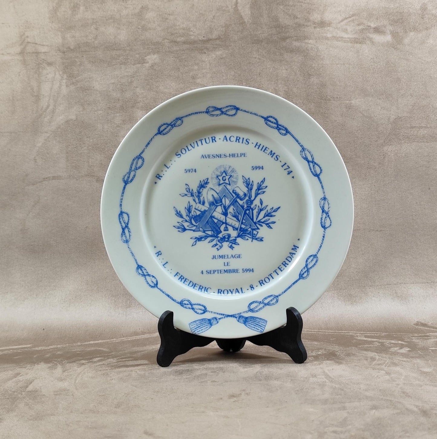 Assiette ancienne Maçonnique Jumelage Made in France Vintage 1994