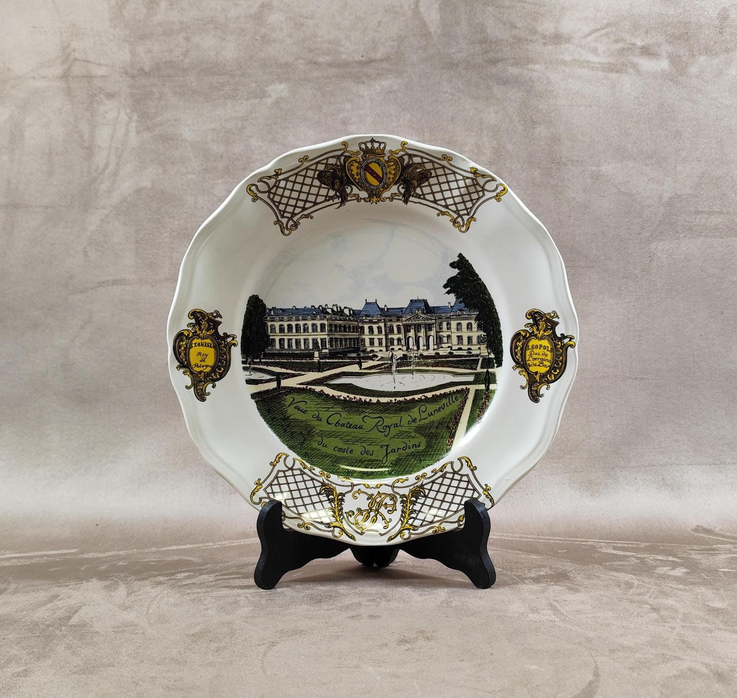Assiette ancienne vue du Chateau de Luneville par Keller et Guerin Made in France Vintage 1980