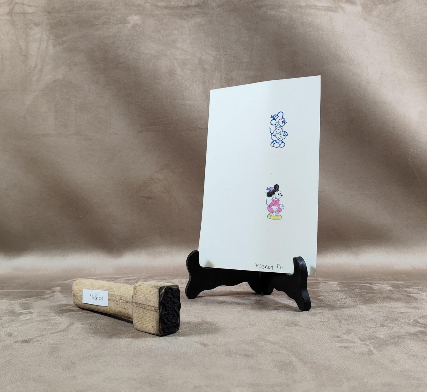 RARE Tampon Walt Disney par BEROYE en bois et métal en forme Mickey Made in France Vintage 1950