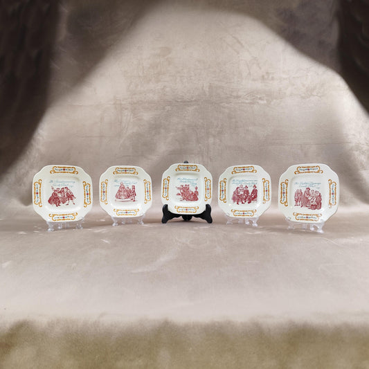 Lot de 5 vide-poches Scènes historiques XVIIIe siècle par Boch Frères La Louvière Made in Belgium Vintage 1970