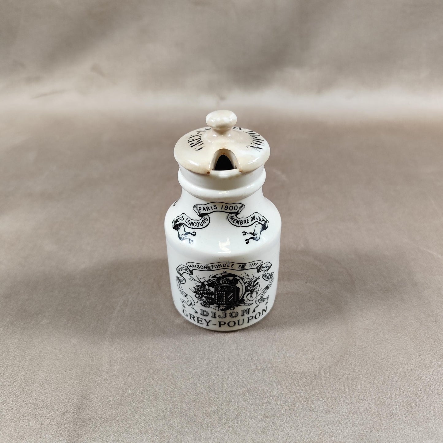 RARE Moutardier ancien en grès Moutarde Grey-Poupon à Dijon Creil et Montereau Made in France 1900