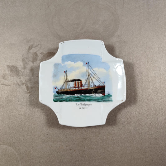 Cendrier Publicitaire à décor de bateau La Champagne Le Havre Made in France Vintage 1970