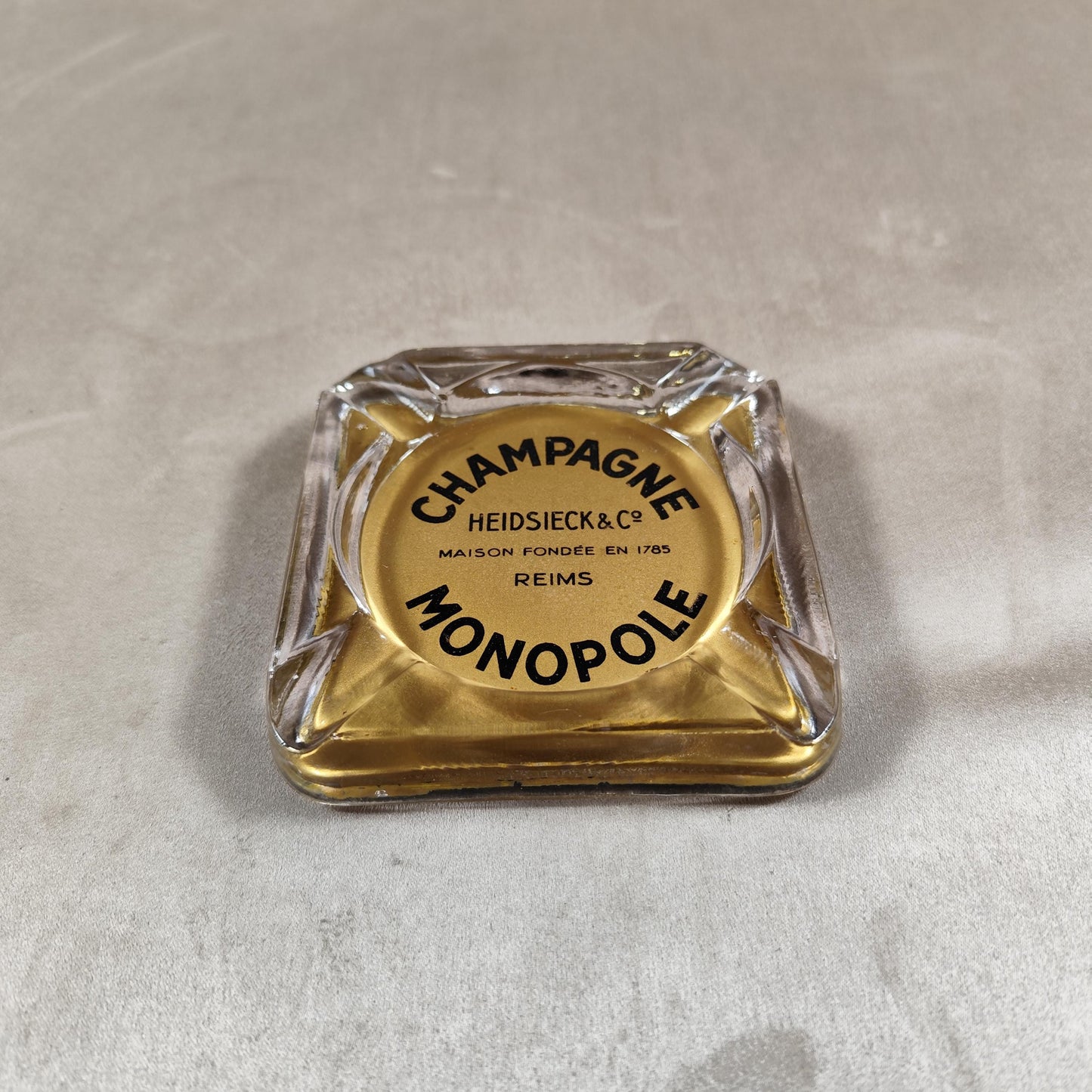RARE Cendrier Publicitaire Champagne Heidsieck & Co Dry Monopole en verre Made in France Vintage 1950