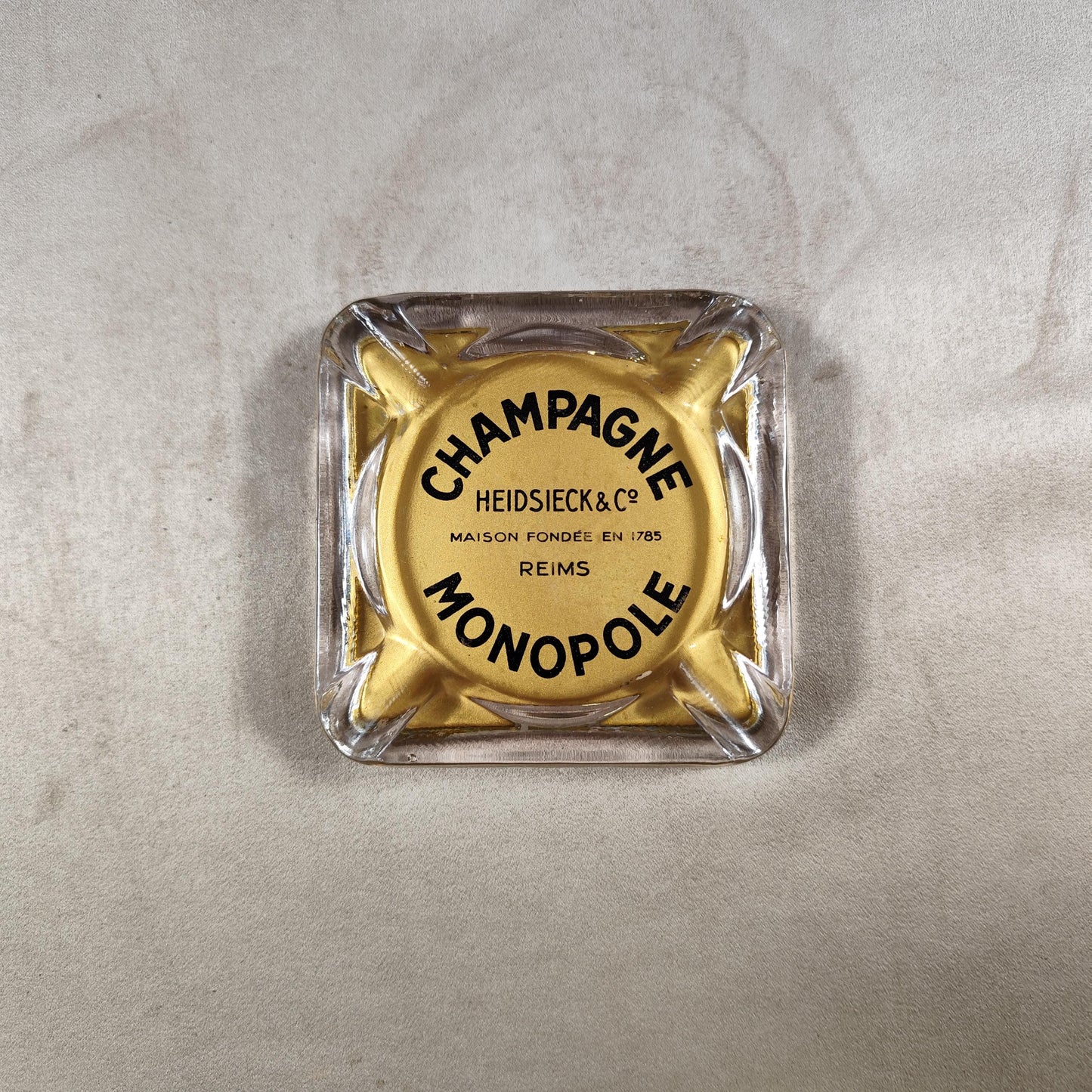 RARE Cendrier Publicitaire Champagne Heidsieck & Co Dry Monopole en verre Made in France Vintage 1950