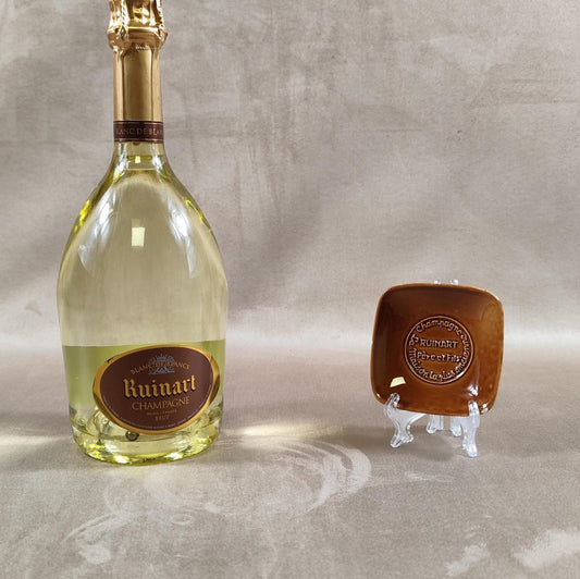 Cendrier Publicitaire Champagne Ruinart en céramique marron Made in France Vintage 1970