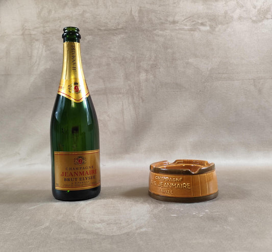 Cendrier Publicitaire Champagne A.G Jean Maire en céramique marron et jaune Made in France Vintage 1950