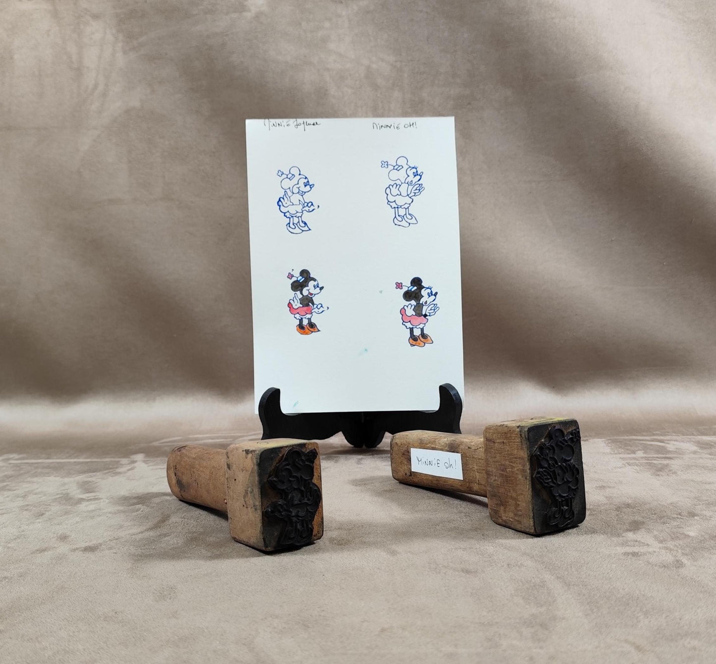 RARE Lot de 2 tampons Walt Disney par BEROYE en bois et métal en forme de Minnie Made in France Vintage 1950