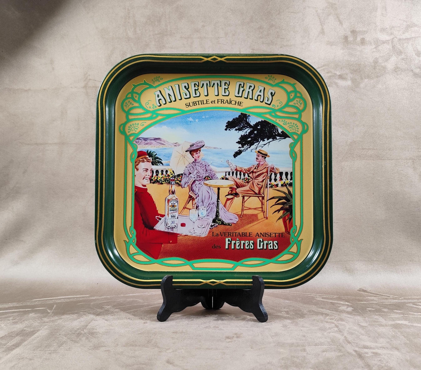 Plateau de Service Anisette Gras en métal Made in France Vintage 1980