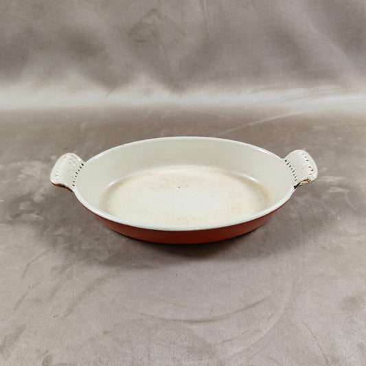Plat en fonte émaillée orange Made in France Vintage 1970