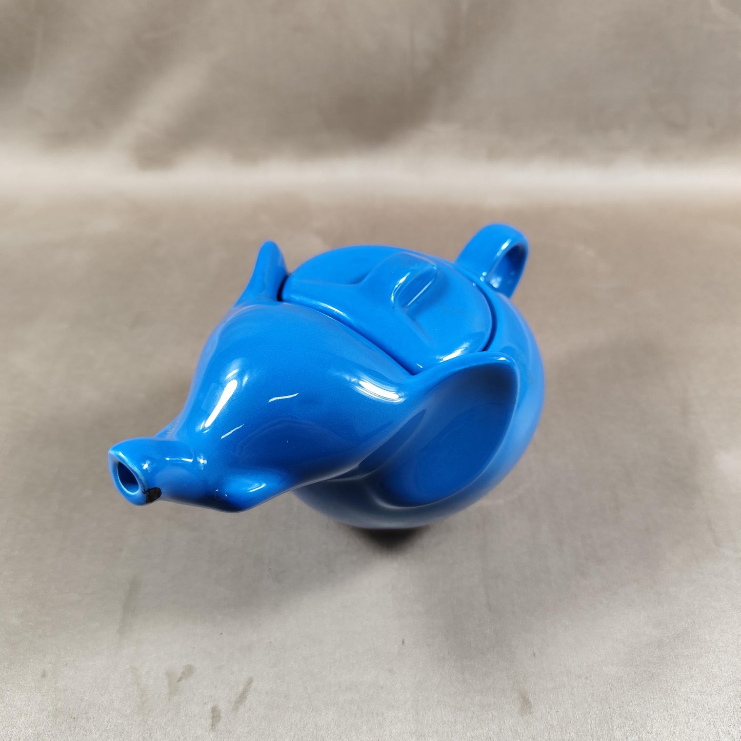 Théière Publicitaire en forme d'éléphant Lipton en céramique bleu Made in France Vintage 1980