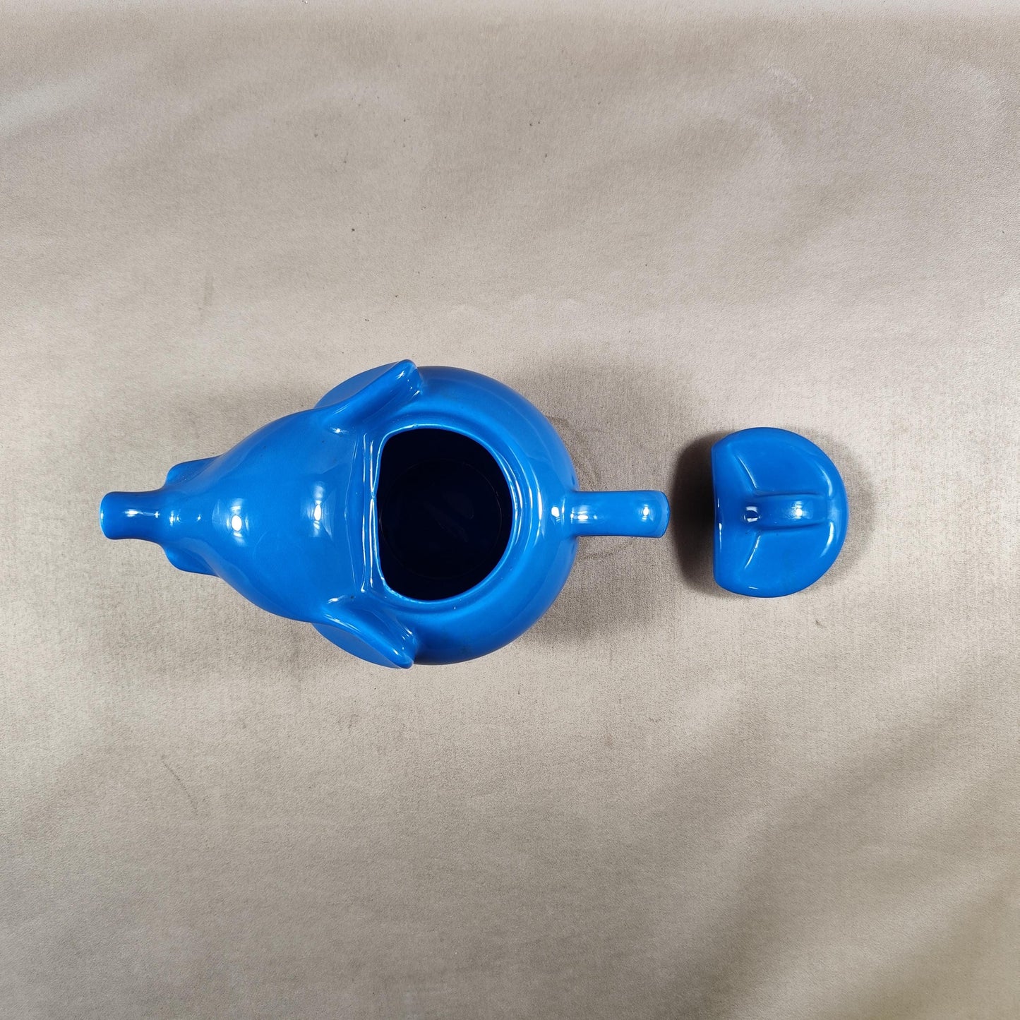 Théière Publicitaire en forme d'éléphant Lipton en céramique bleu Made in France Vintage 1980