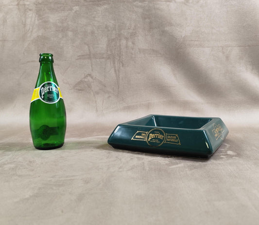 Cendrier Perrier en céramique verte Made in France Vintage 1960