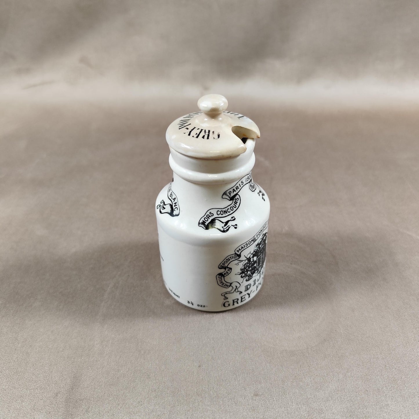 RARE Moutardier ancien en grès Moutarde Grey-Poupon à Dijon Creil et Montereau Made in France 1900