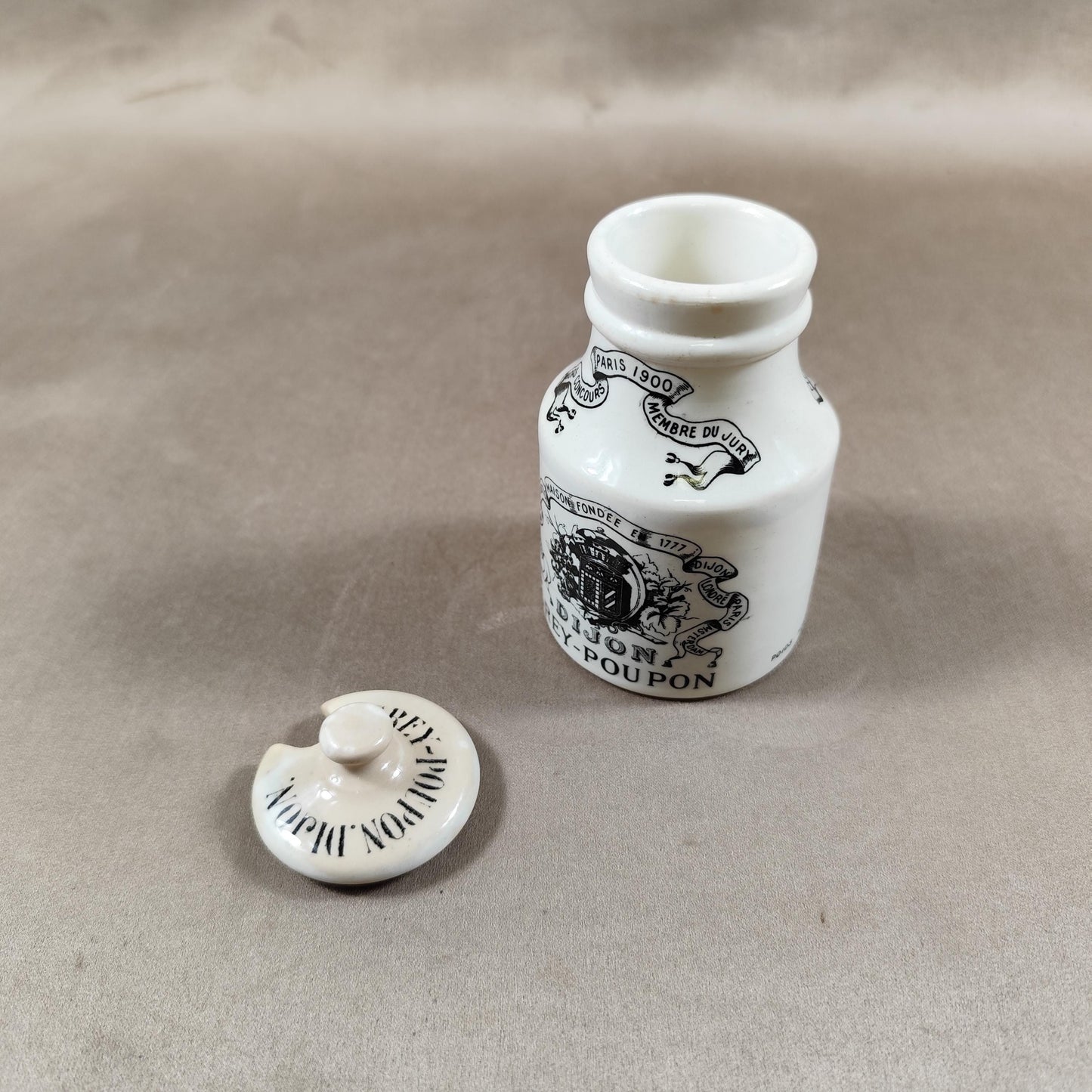 RARE Moutardier ancien en grès Moutarde Grey-Poupon à Dijon Creil et Montereau Made in France 1900