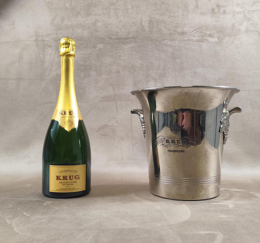 VERY RARE Seau à Champagne Krug en métal argenté par Argit Made in France Vintage 1970