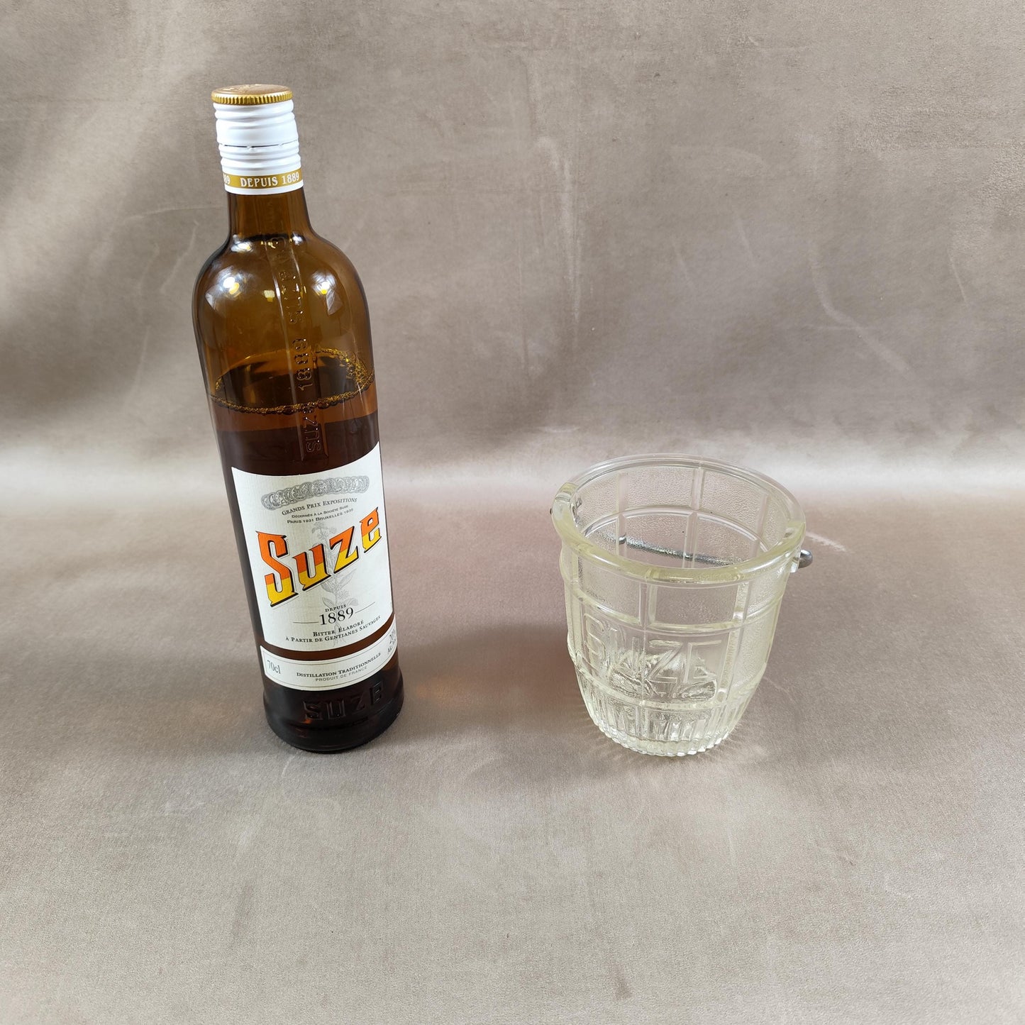 Seau à glaçons Suze en verre Made in France Vintage 1970