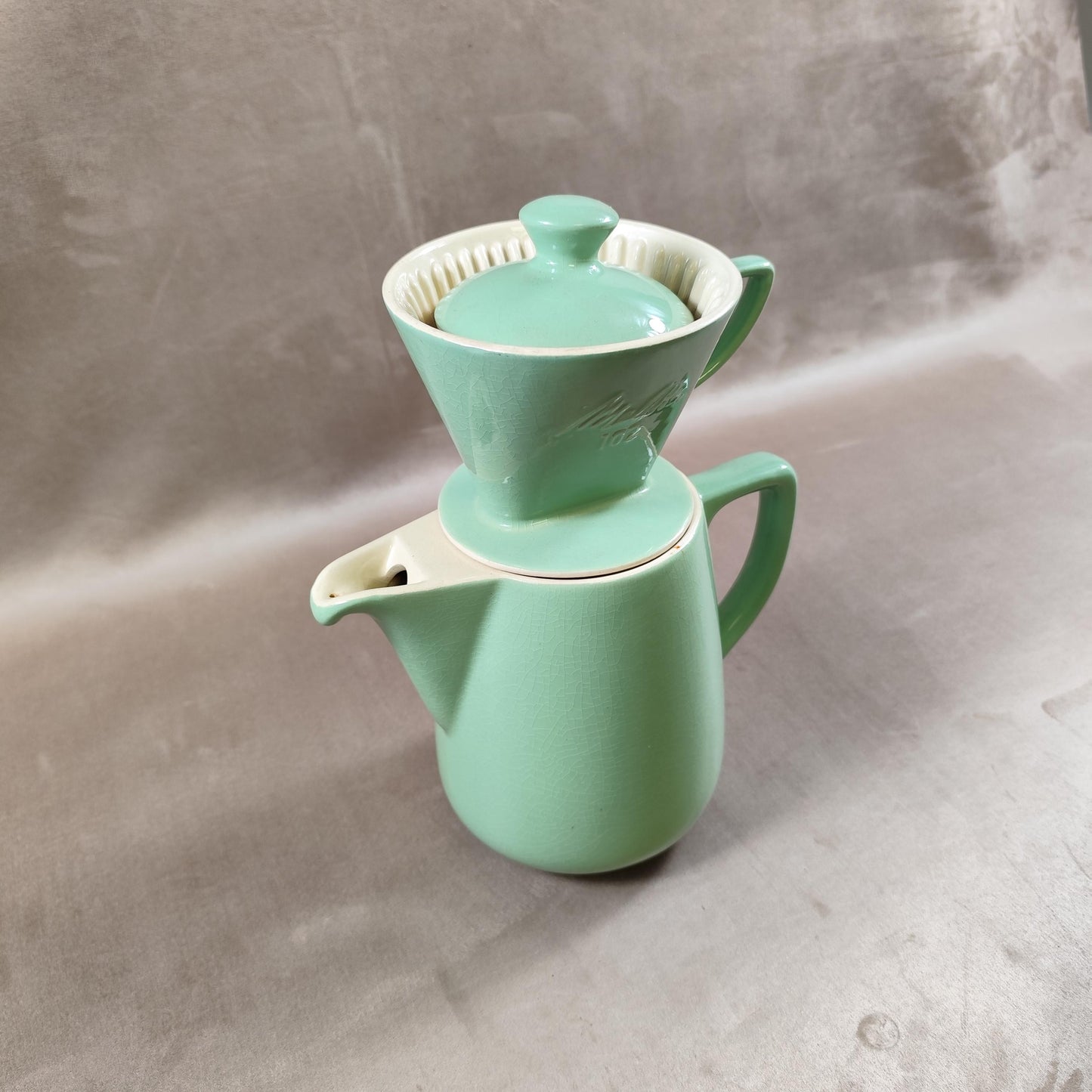 Cafetière Melitta en céramique verte modèle 102 Made in France Vintage 1990