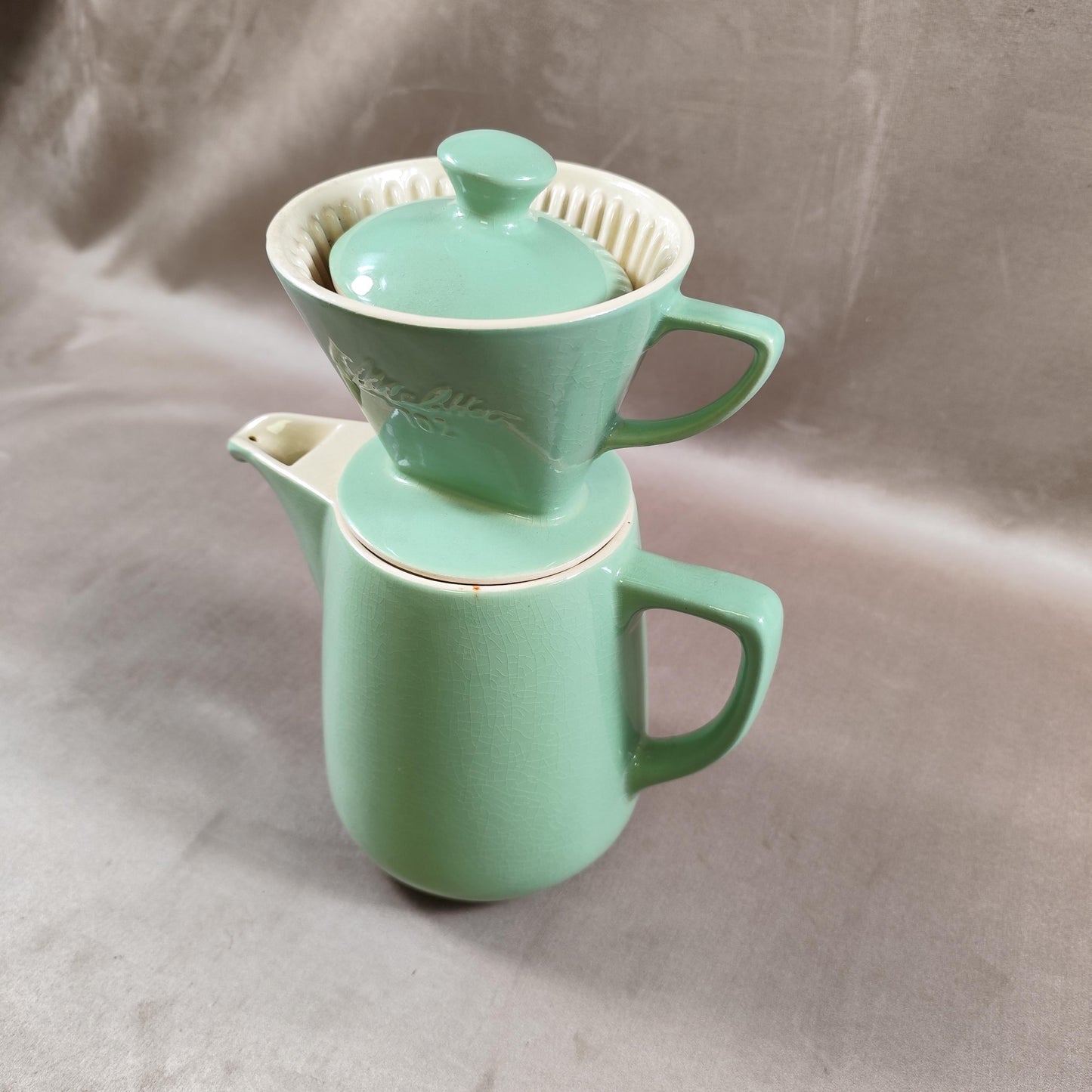 Cafetière Melitta en céramique verte modèle 102 Made in France Vintage 1990