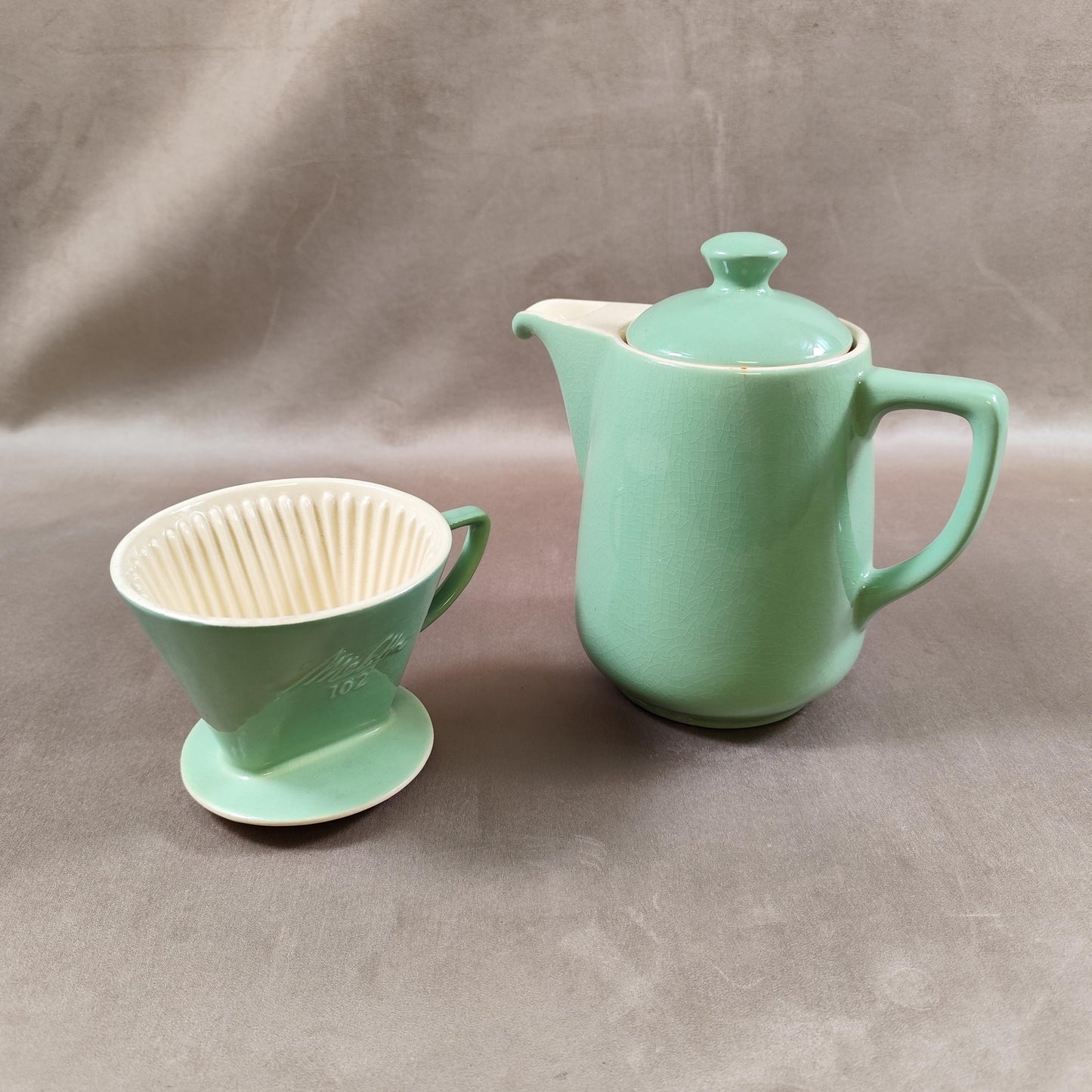 Cafetière Melitta en céramique verte modèle 102 Made in France Vintage 1990