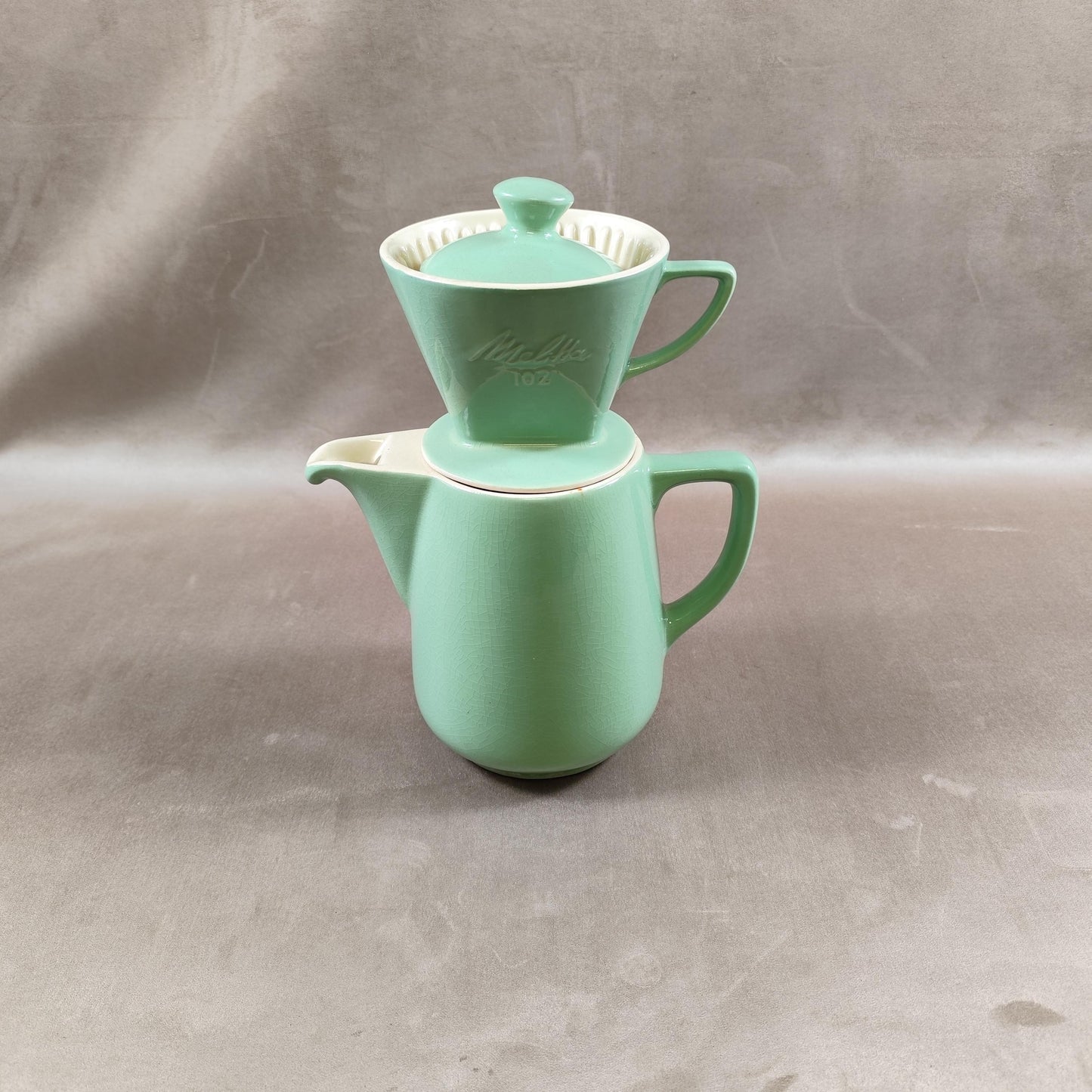 Cafetière Melitta en céramique verte modèle 102 Made in France Vintage 1990