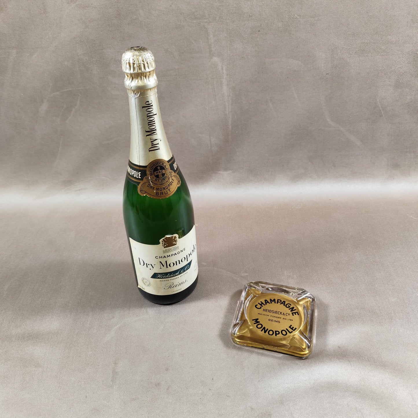 RARE Cendrier Publicitaire Champagne Heidsieck & Co Dry Monopole en verre Made in France Vintage 1950