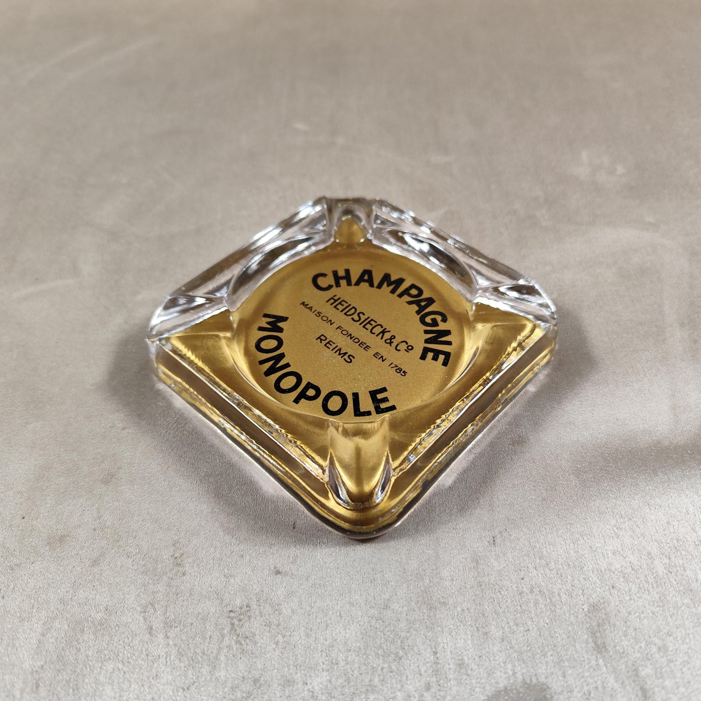 RARE Cendrier Publicitaire Champagne Heidsieck & Co Dry Monopole en verre Made in France Vintage 1950