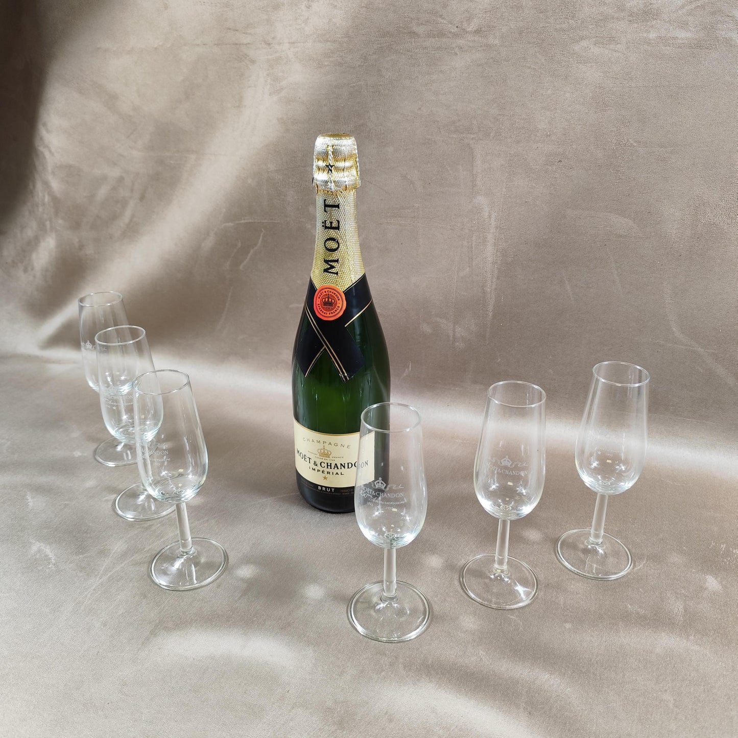 RARE Lot 6 flutes à champagne Moet et Chandon en cristal 250ème Anniversaire Made in France Vintage 1980