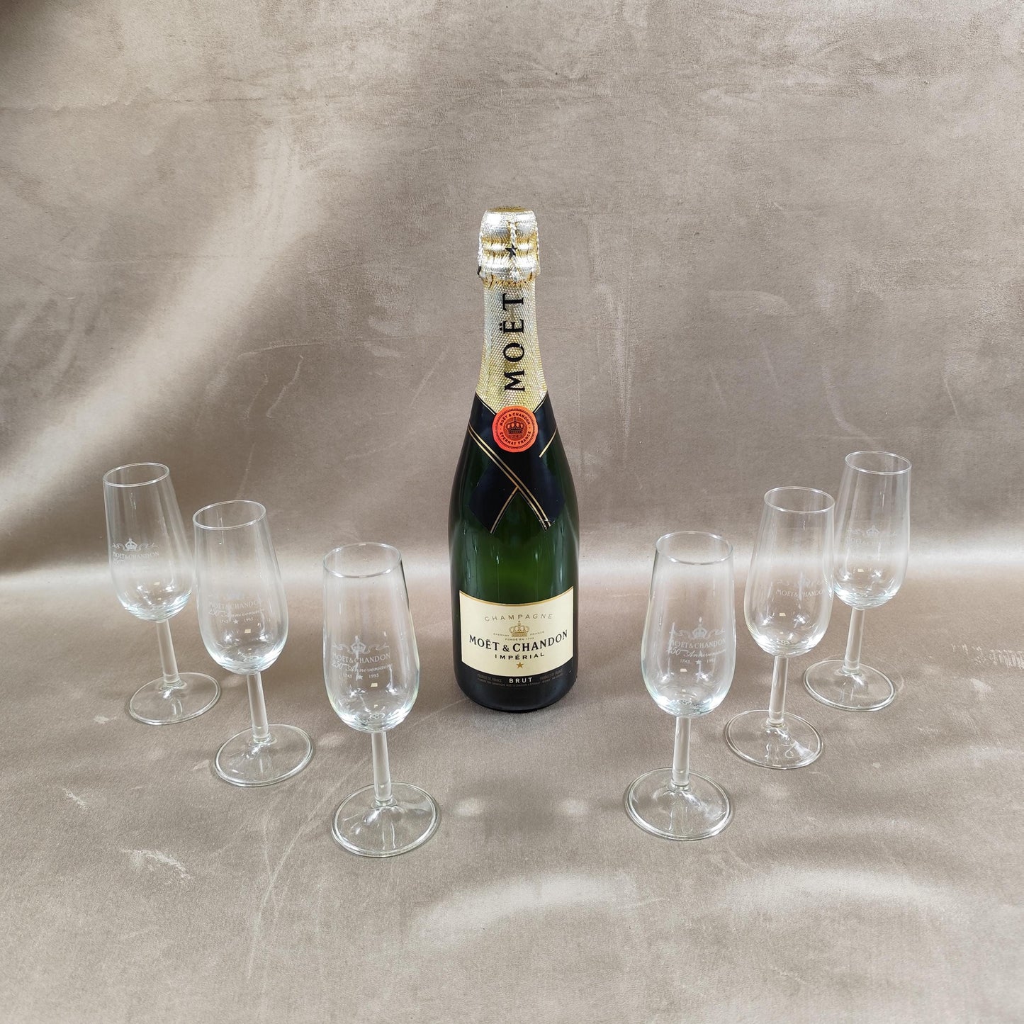 RARE Lot 6 flutes à champagne Moet et Chandon en cristal 250ème Anniversaire Made in France Vintage 1980