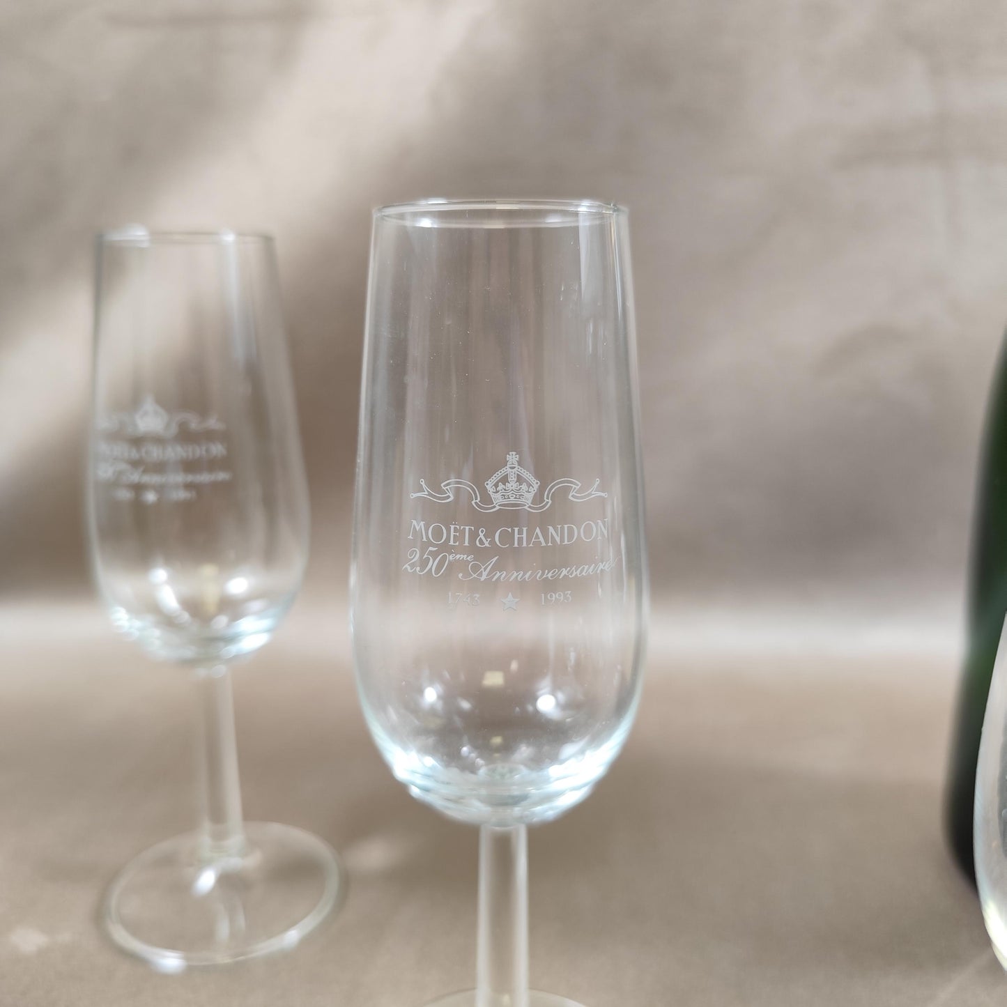 RARE Lot 6 flutes à champagne Moet et Chandon en cristal 250ème Anniversaire Made in France Vintage 1980