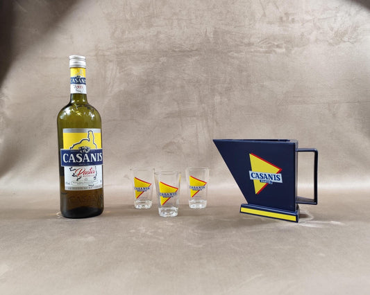 Lot de 3 verres et une Carafe Casanis Pastis bleue Made in France Vintage 1970