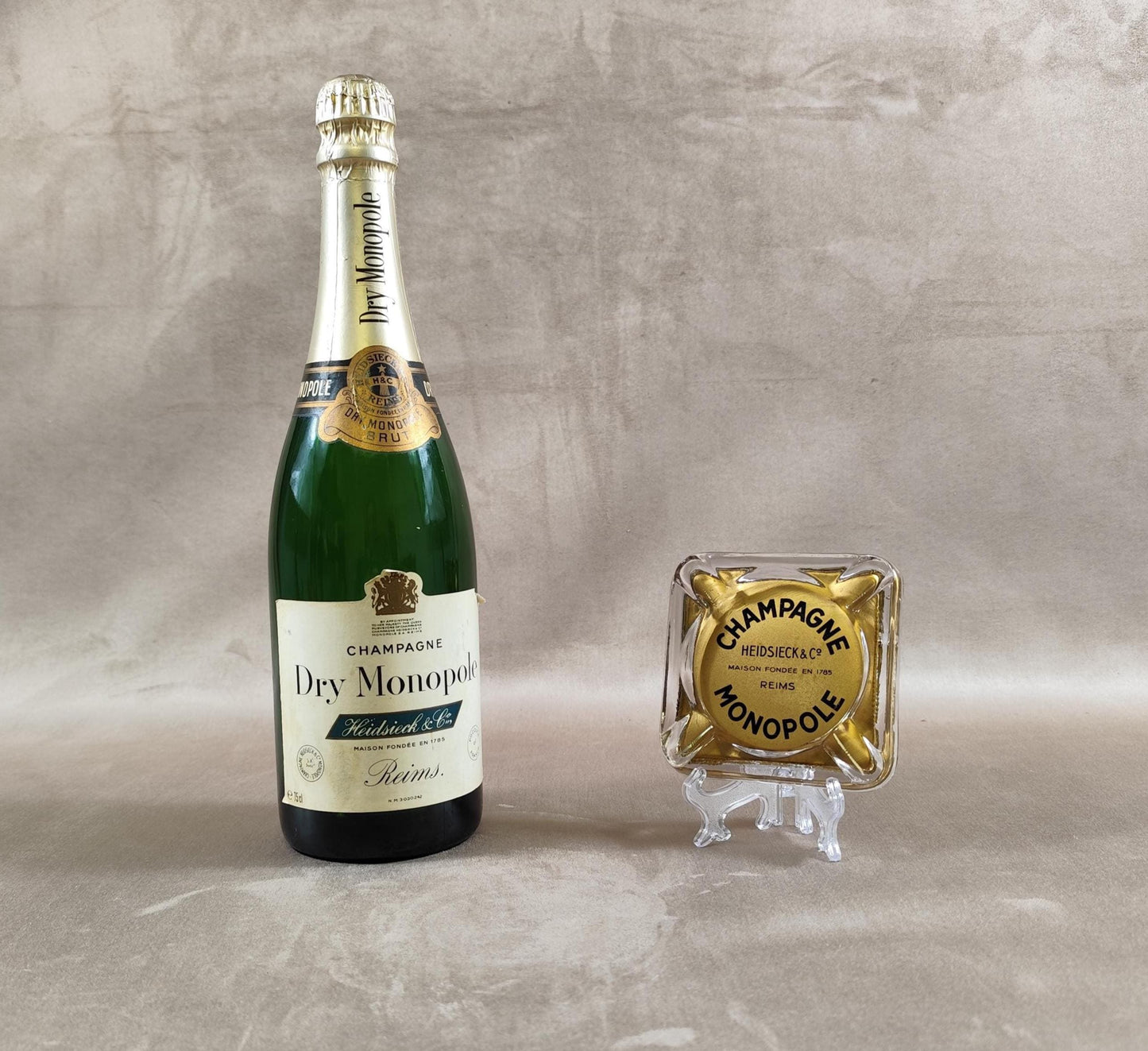 RARE Cendrier Publicitaire Champagne Heidsieck & Co Dry Monopole en verre Made in France Vintage 1950