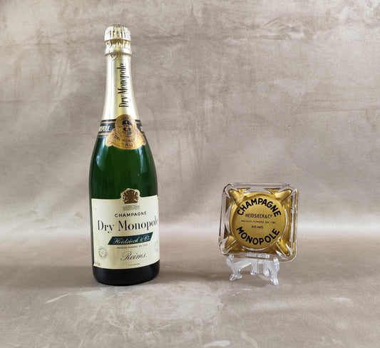 RARE Cendrier Publicitaire Champagne Heidsieck & Co Dry Monopole en verre Made in France Vintage 1950