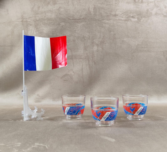 Lot de 3 Verres à décor de la ville de Paris Made in France Vintage 1990