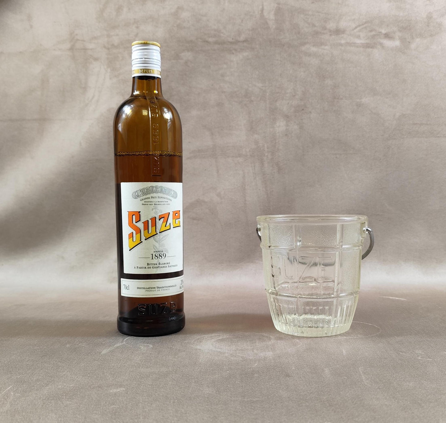 Seau à glaçons Suze en verre Made in France Vintage 1970