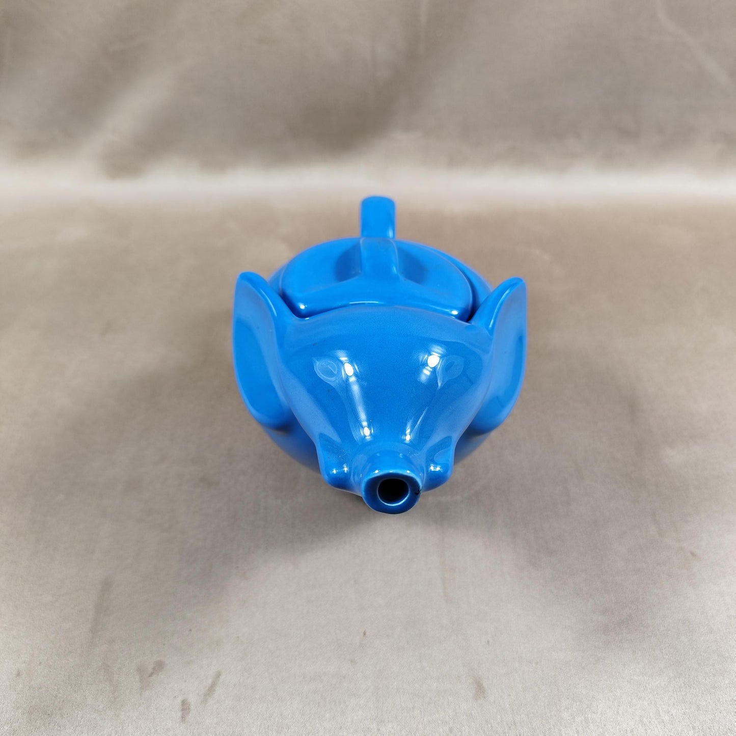 Théière Publicitaire en forme d'éléphant Lipton en céramique bleu Made in France Vintage 1980