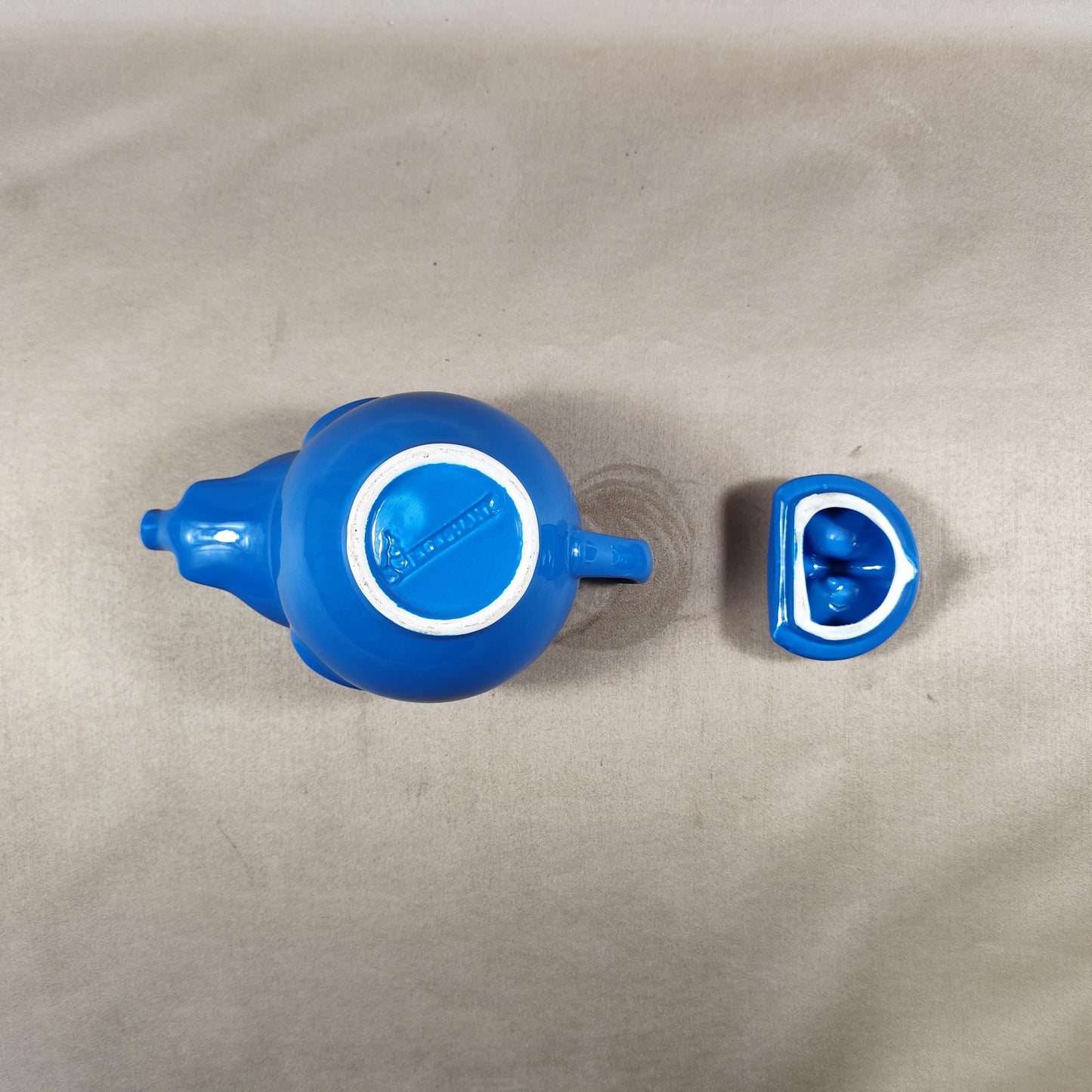 Théière Publicitaire en forme d'éléphant Lipton en céramique bleu Made in France Vintage 1980