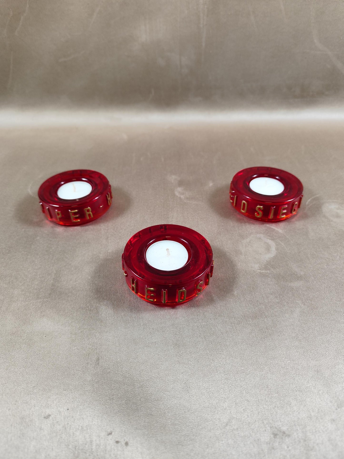 Lot de 3 photophores Champagne Piper-Heidsieck en verre rouge Made in France Vintage 1980