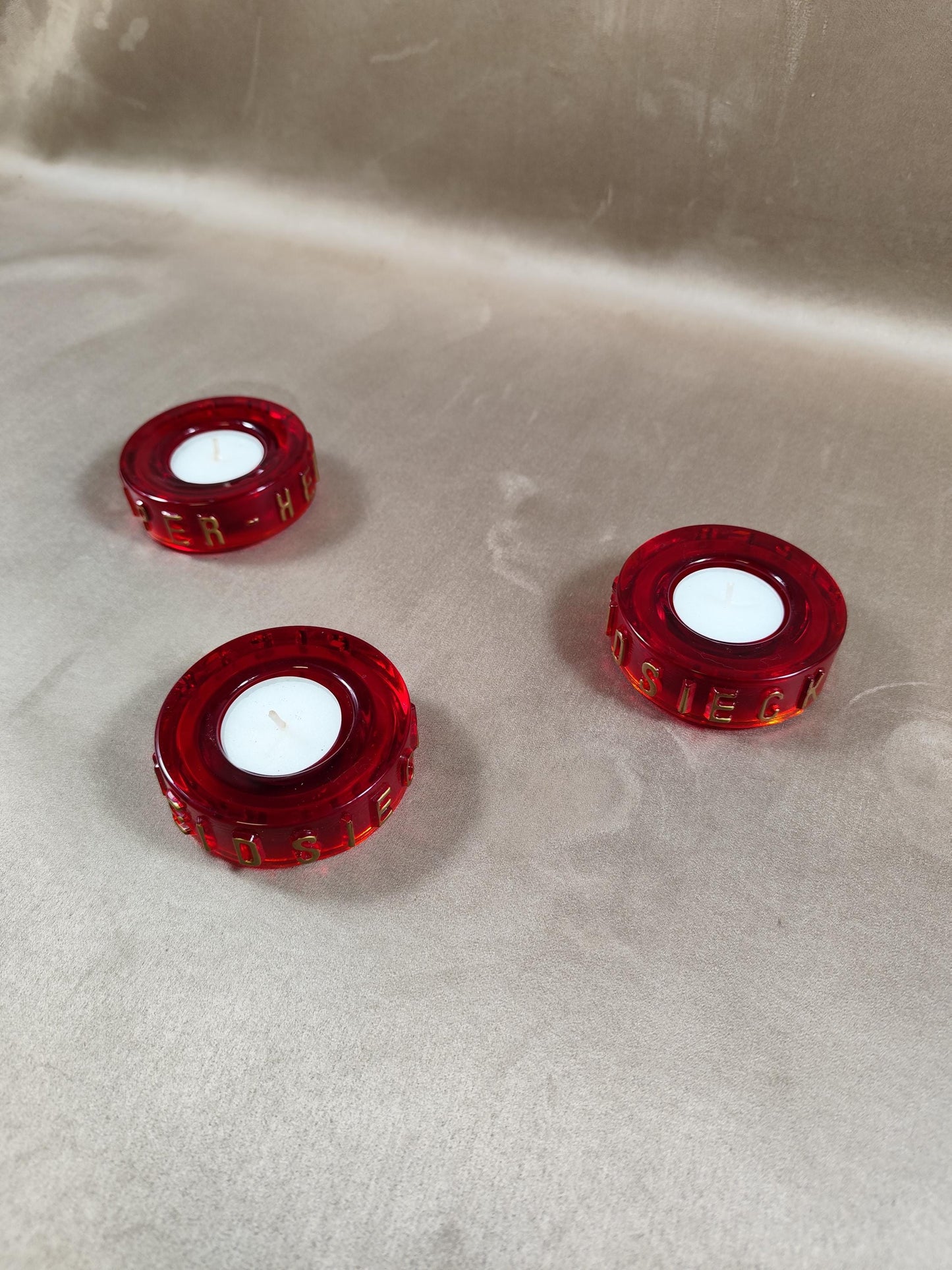 Lot de 3 photophores Champagne Piper-Heidsieck en verre rouge Made in France Vintage 1980