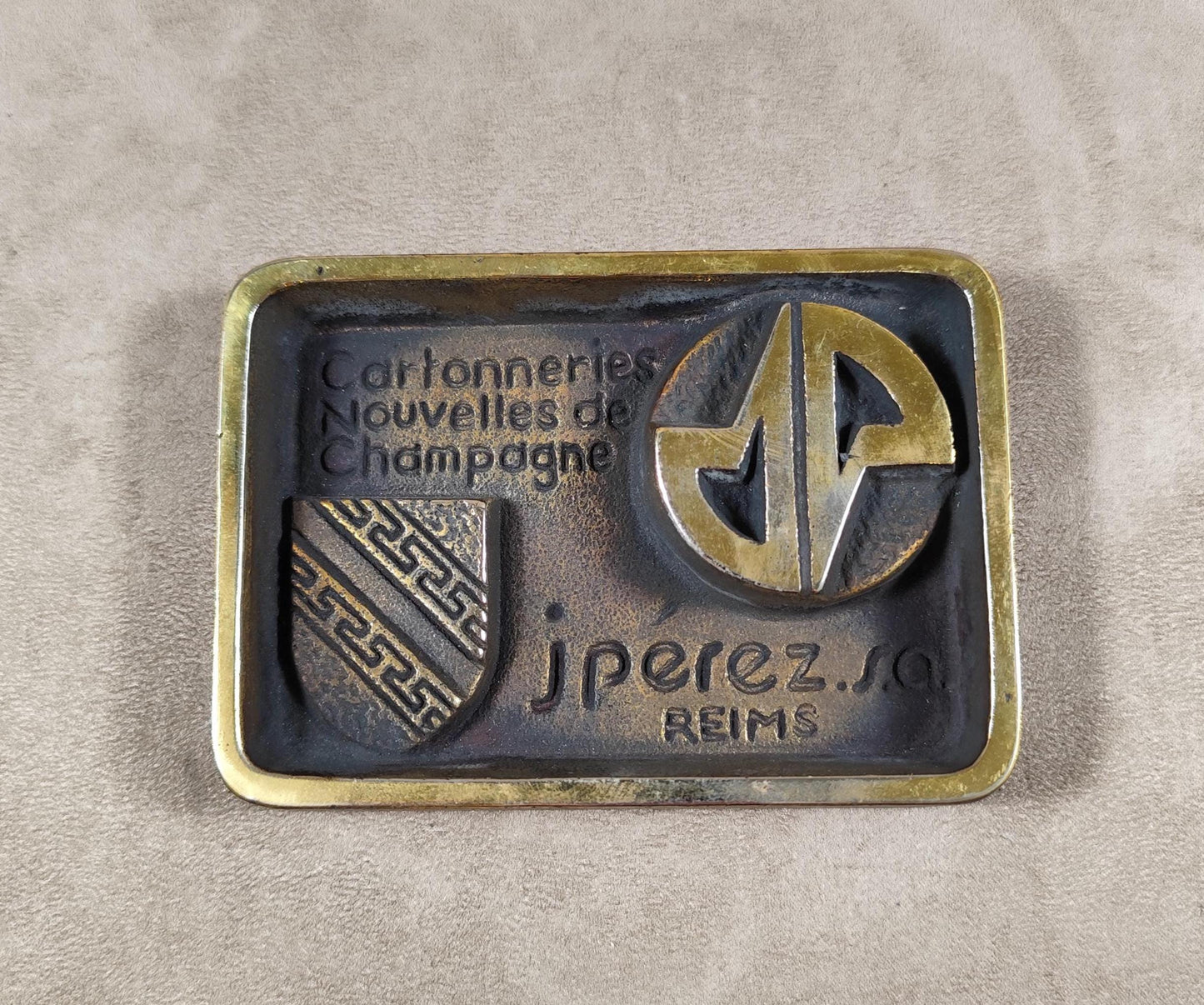 Cendrier Publicitaire en laiton Jpérez.SA cartonneries nouvelles de Champagnes Reims Made in France Vintage 1970